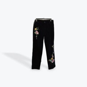 Lana Erica Black Embroidered Floral Straight Leg Pants Women's Size 10